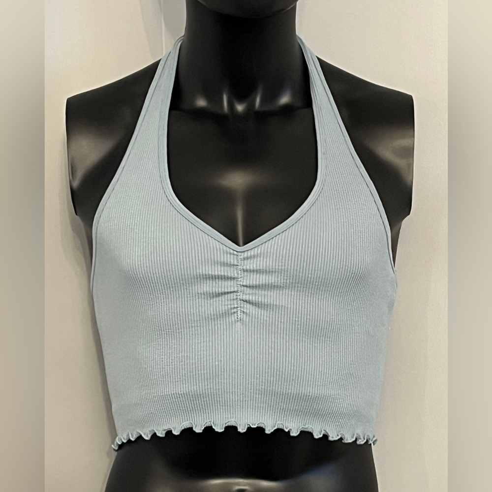 NWT Abercrombie Gilly Hicks Lined Halter Crop Top Mint Sage Green Large